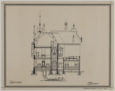 214894 Doorsnede van de te bouwen Sociëteit Sic Semper (Trans 19) te Utrecht.